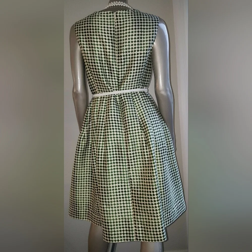 $2,900 OSCAR DE LA RENTA FLORAL DIAMOND GREEN SILK LINED RUNW DRESS US 14 XL